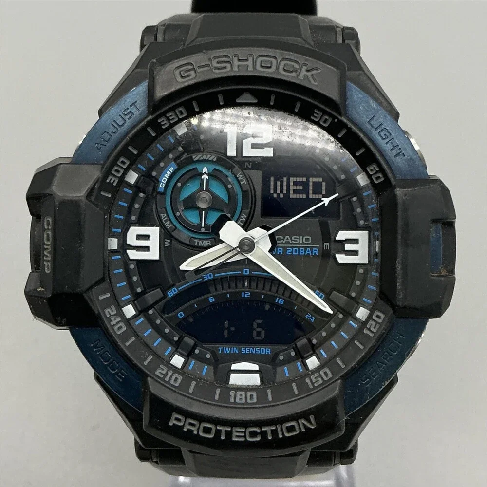 Casio G-Shock GA-1000 Mens Watch 52mm Black Blue Digital Twin Sensor New Battery